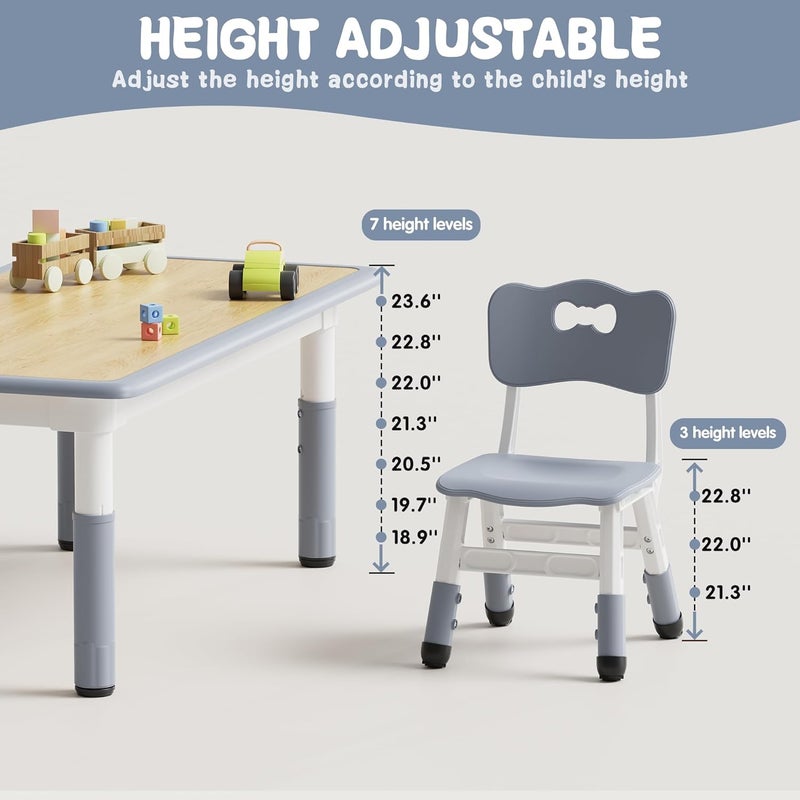 Brelley Kids Table and 4 Chairs Set, Height Adjustable Toddler Desk and Chair Set, Graffiti Desktop, Non-Slip Legs, Max 300lbs, Children Multi-Activity Table for Ages 2-8 - Image 3